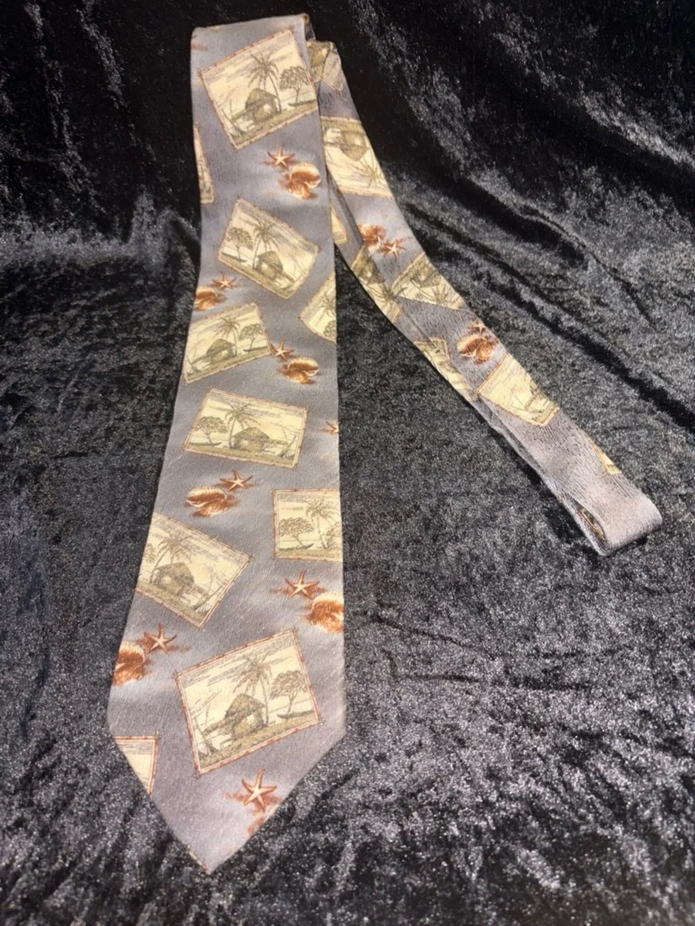 Vintage Tropicals by Tango Palm Trees & Fish Necktie Blue Tropical Vibe EUC